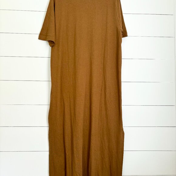 COS olive cotton/linen blend long t-shirt dress with slits on bottom - Picture 5 of 6
